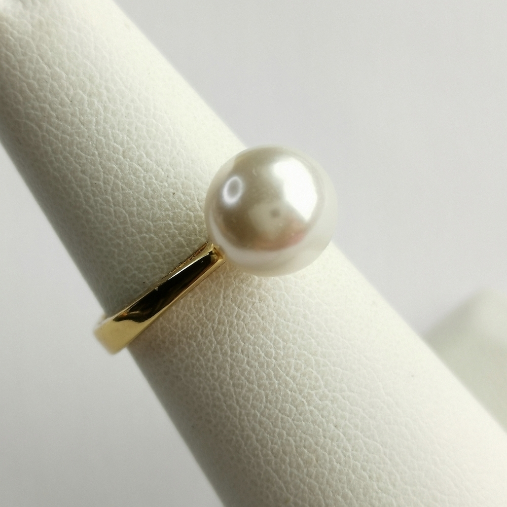 Swarovski Elements solitaire White Pearl 14k  gold cocktail ring size 9 🆕